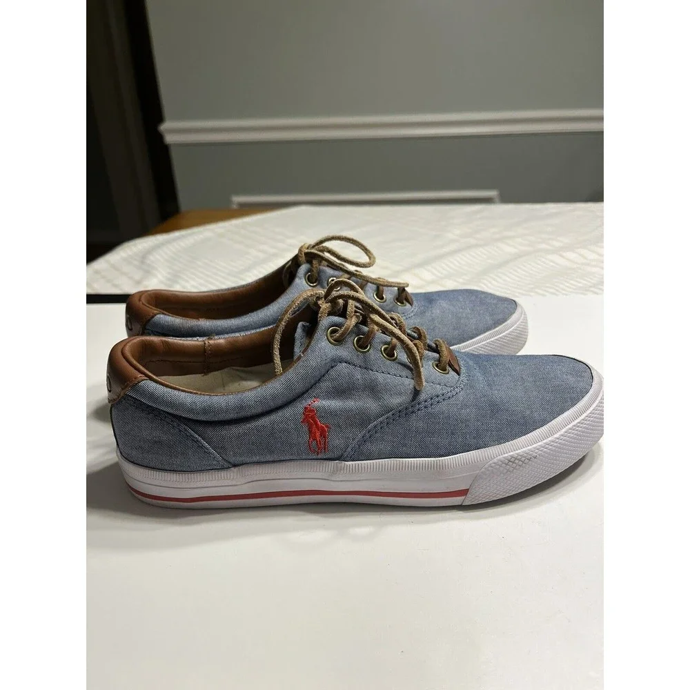 Vintage Ralph Lauren POLO Vaughn Low Top Blue Sneakers Lace-up Boat Shoes 8.5